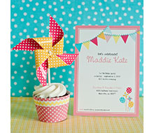 Pinwheels, Pennants and Polka Dots Birthday Party Printable Invitation
